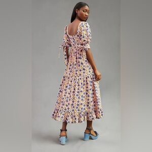 NWT EDDY Barbara Square Neck Dress Pink Blue Floral 100% Cotton x Anthropologie